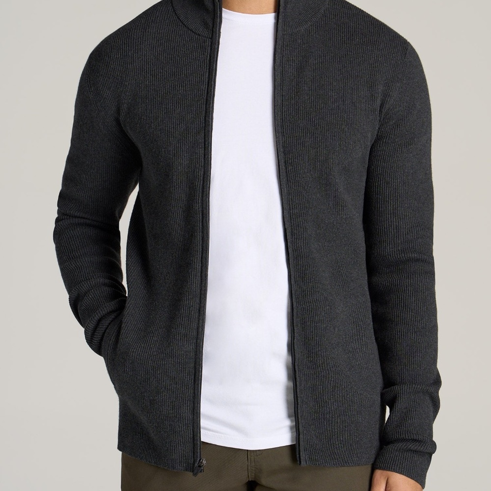 American Tall Men's Tall Full Zip Sweater in Charcoal Mix Size SS / Tall / Charc